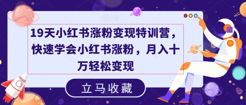19天小红书涨粉变现特训营，快速学会小红书涨粉，月入十万轻松变现-火柴小市场