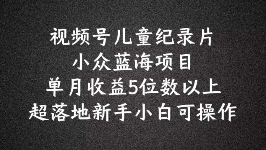 2024蓝海项目视频号儿童纪录片科普，单月收益5位数以上，新手小白可操作【揭秘】-火柴小市场