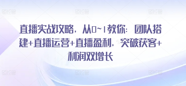 直播实战攻略，​从0~1教你：团队搭建+直播运营+直播盈利，突破获客+利润双增长-火柴小市场