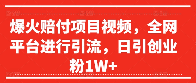 爆火赔付项目视频，全网平台进行引流，日引创业粉1W+【揭秘】-火柴小市场