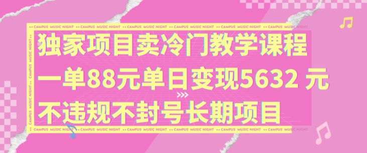 独家项目卖冷门教学课程一单88元单日变现5632元违规不封号长期项目【揭秘】-火柴小市场