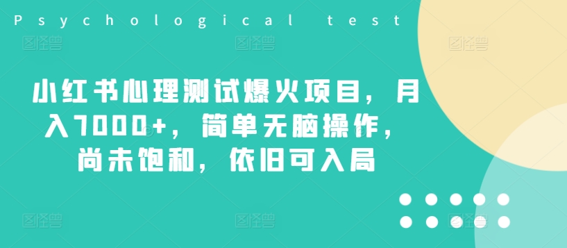小红书心理测试爆火项目，月入7000+，简单无脑操作，尚未饱和，依旧可入局-火柴小市场