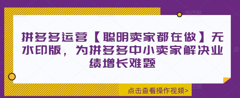 拼多多运营【聪明卖家都在做】无水印版，为拼多多中小卖家解决业绩增长难题-火柴小市场