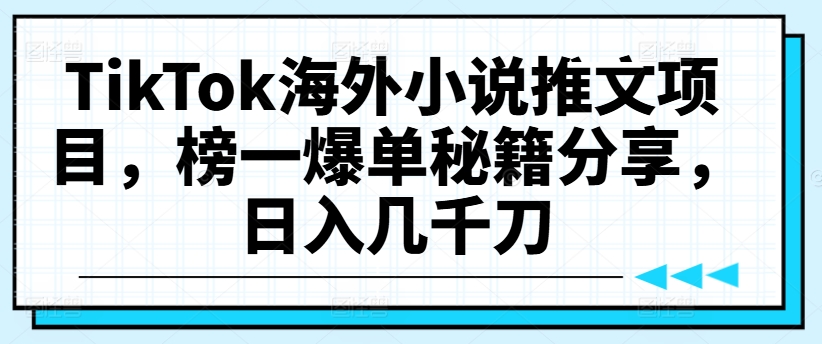 TikTok海外小说推文项目，榜一爆单秘籍分享，日入几千刀-火柴小市场