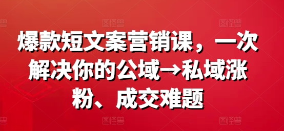 爆款短文案营销课，一次解决你的公域→私域涨粉、成交难题-火柴小市场