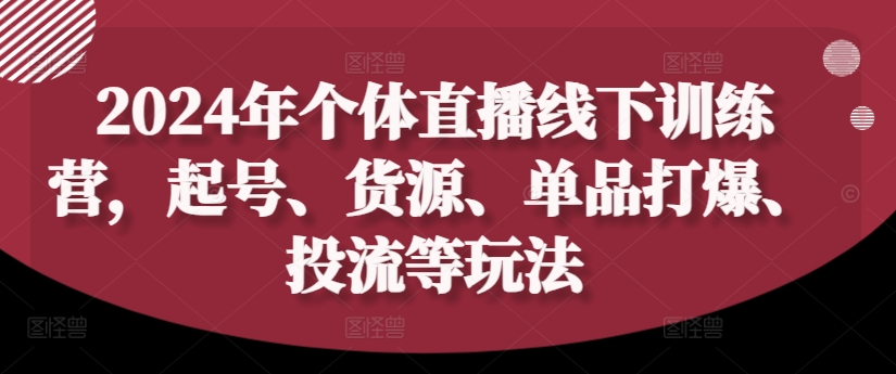 2024年个体直播训练营，起号、货源、单品打爆、投流等玩法-火柴小市场