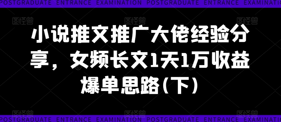 小说推文推广大佬经验分享，女频长文1天1万收益爆单思路(下)-火柴小市场