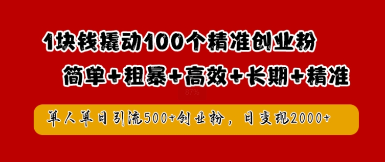 1块钱撬动100个精准创业粉，简单粗暴高效长期精准，单人单日引流500+创业粉，日变现2k【揭秘】-火柴小市场