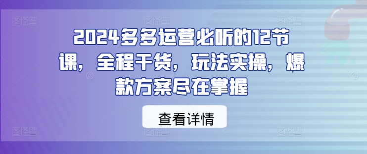 2024多多运营必听的12节课，全程干货，玩法实操，爆款方案尽在掌握-火柴小市场