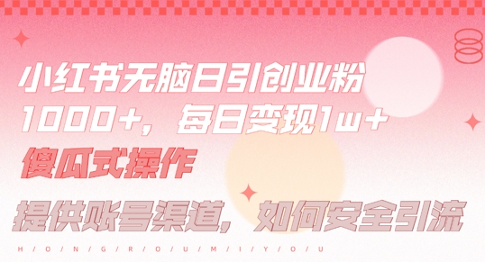 小红书无脑每日引流创业粉500+，小白每天只花半小时，躺赚长尾收益【揭秘】-火柴小市场
