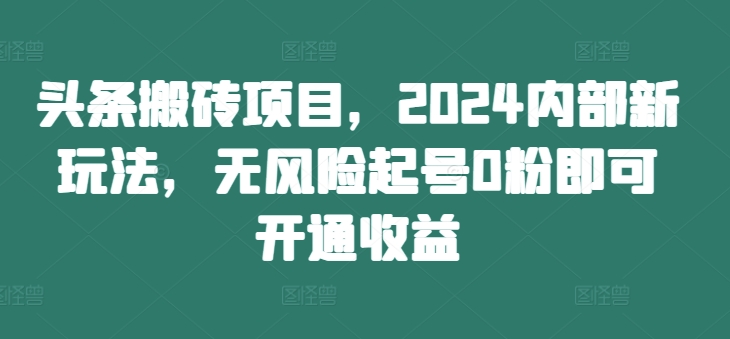 头条搬砖项目，2024内部新玩法，无风险起号0粉即可开通收益-火柴小市场