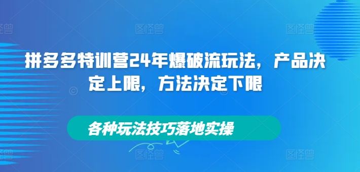 拼多多特训营24年爆破流玩法，产品决定上限，方法决定下限，各种玩法技巧落地实操-火柴小市场