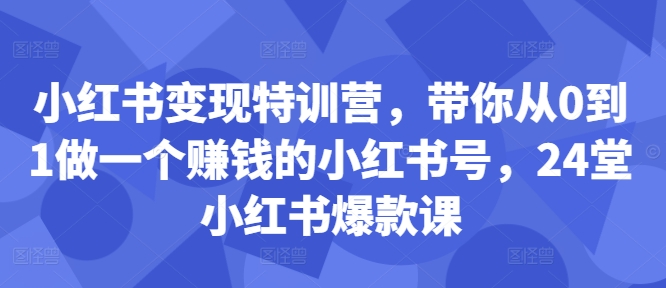 小红书变现特训营，带你从0到1做一个赚钱的小红书号，24堂小红书爆款课-火柴小市场