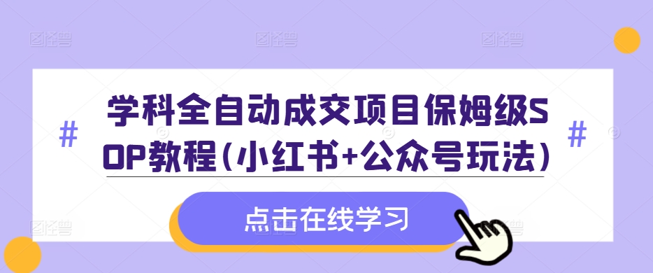 学科全自动成交项目保姆级SOP教程(小红书+公众号玩法)含资料-火柴小市场