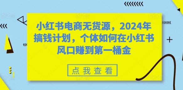 小红书电商无货源，2024年搞钱计划，个体如何在小红书风口赚到第一桶金-火柴小市场