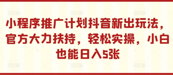 小程序推广计划抖音新出玩法，官方大力扶持，轻松实操，小白也能日入5张【揭秘】-火柴小市场