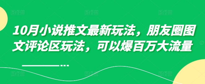 10月小说推文最新玩法，朋友圈图文评论区玩法，可以爆百万大流量 -火柴小市场