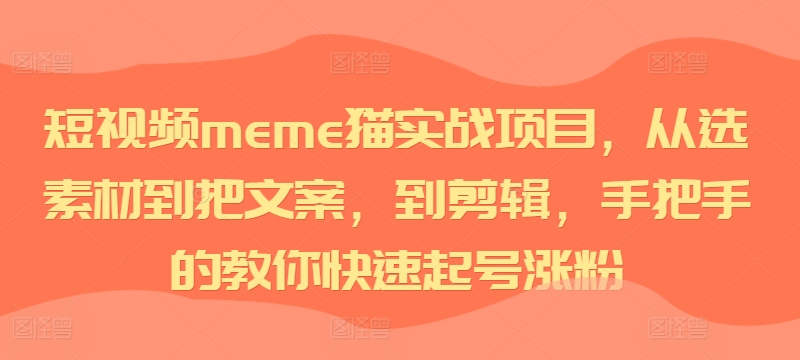 短视频meme猫实战项目，从选素材到把文案，到剪辑，手把手的教你快速起号涨粉-火柴小市场