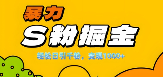 单人单机日引千粉，变现1k+，S粉流量掘金计划攻略【揭秘】-火柴小市场
