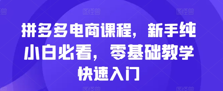 拼多多电商课程，新手纯小白必看，零基础教学快速入门-火柴小市场