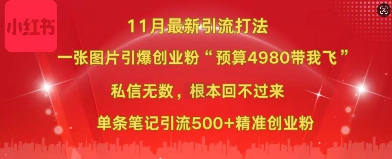 小红书11月最新图片打粉，一张图片引爆创业粉，“预算4980带我飞”，单条引流500+精准创业粉-火柴小市场