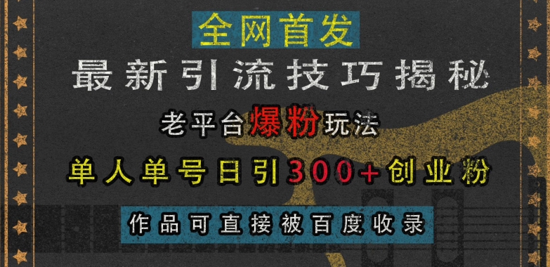 最新引流技巧揭秘，老平台爆粉玩法，单人单号日引300+创业粉，作品可直接被百度收录-火柴小市场