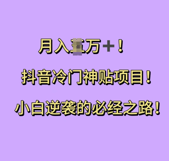 抖音冷门神贴项目，小白逆袭的必经之路，月入过W【揭秘】-火柴小市场