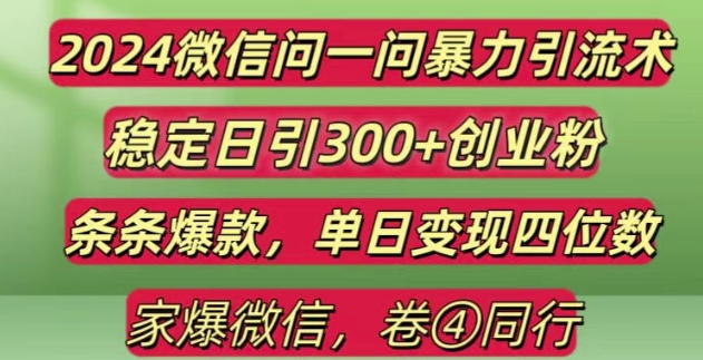 2024最新微信问一问暴力引流300+创业粉,条条爆款单日变现四位数【揭秘】-火柴小市场