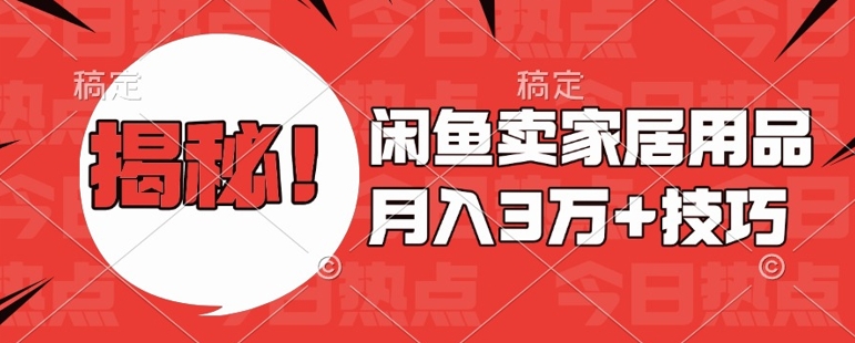 闲鱼卖家居用品月入过W+最新技巧闲鱼最新零基础教学，新手当天上手【揭秘】-火柴小市场