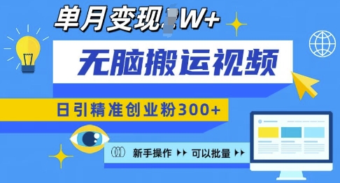 无脑搬运视频号可批量复制，新手即可操作，日引精准创业粉300+，月变现过W 【揭秘】-火柴小市场