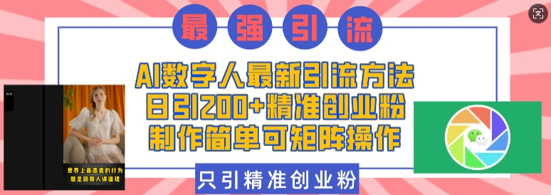 AI数字人最新引流方法，日引200+精准创业粉，制作简单可矩阵操作-火柴小市场