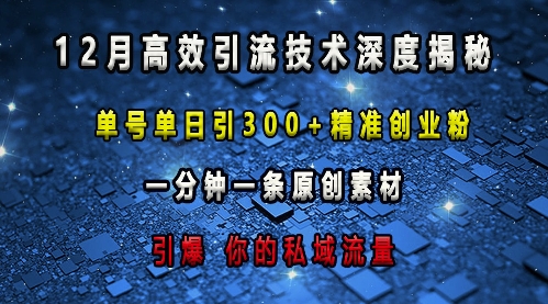 最新高效引流技术深度揭秘 ，单号单日引300+精准创业粉，一分钟一条原创素材，引爆你的私域流量-火柴小市场