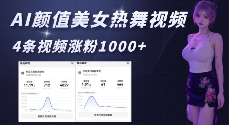 AI颜值美女热舞视频，4条视频涨粉1000+，实测6分钟一条-火柴小市场