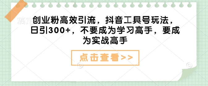 创业粉高效引流，抖音工具号玩法，日引300+，不要成为学习高手，要成为实战高手-火柴小市场