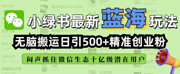 小绿书无脑搬运引流，全自动日引500精准创业粉，微信生态内又一个闷声发财的机会-火柴小市场