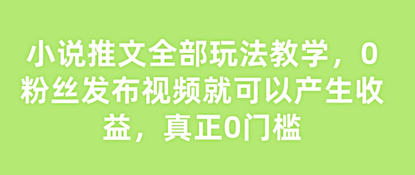 小说推文全部玩法教学，0粉丝发布视频就可以产生收益，真正0门槛-火柴小市场