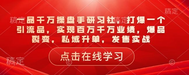 一品千万操盘手研习社，打爆一个引流品，实现百万千万业绩，爆品裂变，私域升单，发售实战-火柴小市场