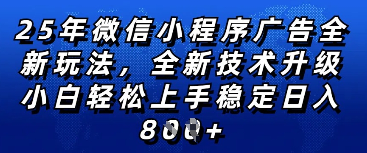 2025年微信小程序全新玩法纯小白易上手，稳定日入多张，技术全新升级，全网首发【揭秘】-火柴小市场
