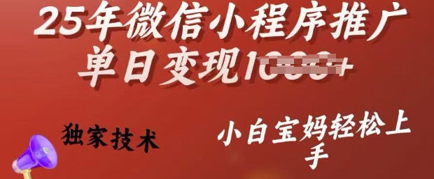 25年微信小程序推广单日变现多张，独家技术，小白宝妈轻松上手【揭秘】-火柴小市场