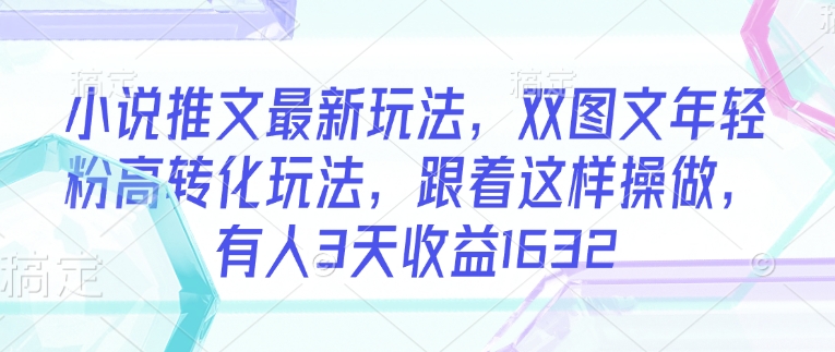 小说推文最新玩法，双图文年轻粉高转化玩法，跟着这样操做，有人3天收益1632-火柴小市场