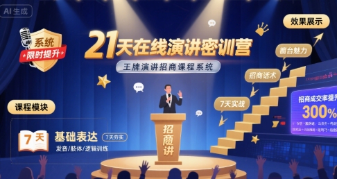 21天在线演讲密训营，王牌演讲招商课程系统-火柴小市场