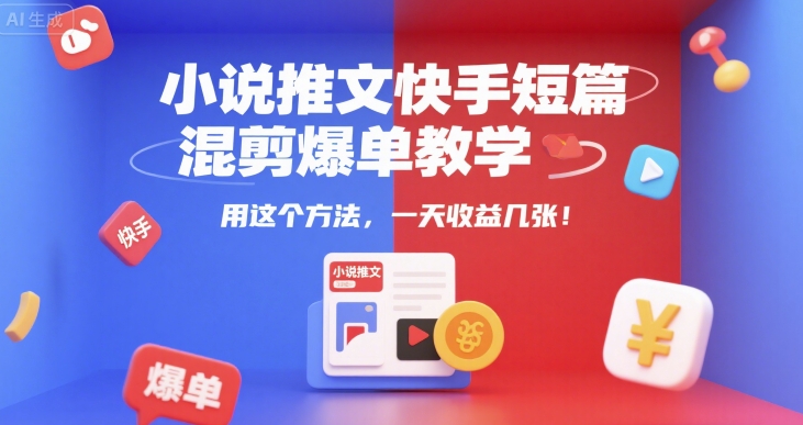 小说推文快手短篇混剪爆单教学，用这个方法，一天收益几张-火柴小市场