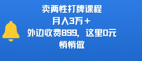 卖两性打牌课程，月入3W+外边收费899的课程，这里0元，悄悄做-火柴小市场
