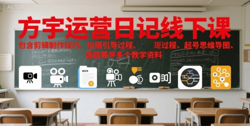 方宇运营日记线下课，包含剪辑制作技巧、拍摄引导过程、起号思维导图、选题等多个教学资料-火柴小市场