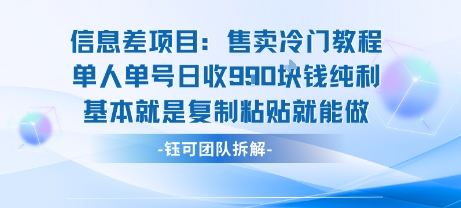 信息差项目：售卖冷门教程单人单号日收9张纯利基本就是复制粘贴就能做-火柴小市场