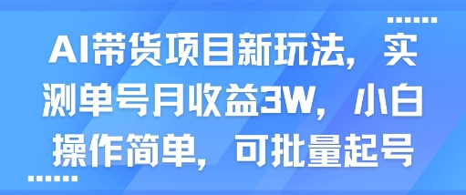 AI带货项目新玩法，实测单号月收益3W，小白操作简单，可批量起号-火柴小市场