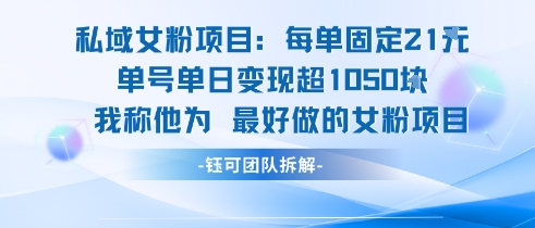 私域女粉项目：每单固定21块，单日变现超1k+，最好做的女粉项目-火柴小市场
