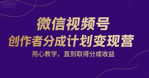 微信视频号创作者分成计划变现营，用心教学，直到取得分成收益-火柴小市场
