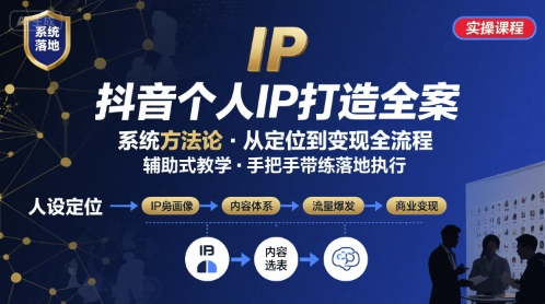 抖音个人IP系统落地实操大课，实操课程，辅助落地-火柴小市场