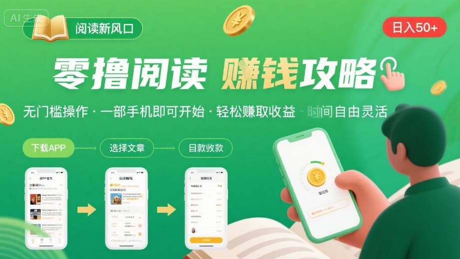零撸阅读新风口，无门槛轻松挣，一部手机，日入 50-3张【揭秘】-火柴小市场